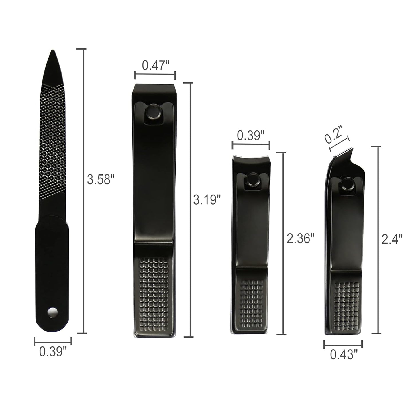 Nail Clippers Set - Ultra Sharp Stainless Steel Fingernail & Toenail Cutters with Leather Travel Pouch | 4 Pieces, Black & Yellow