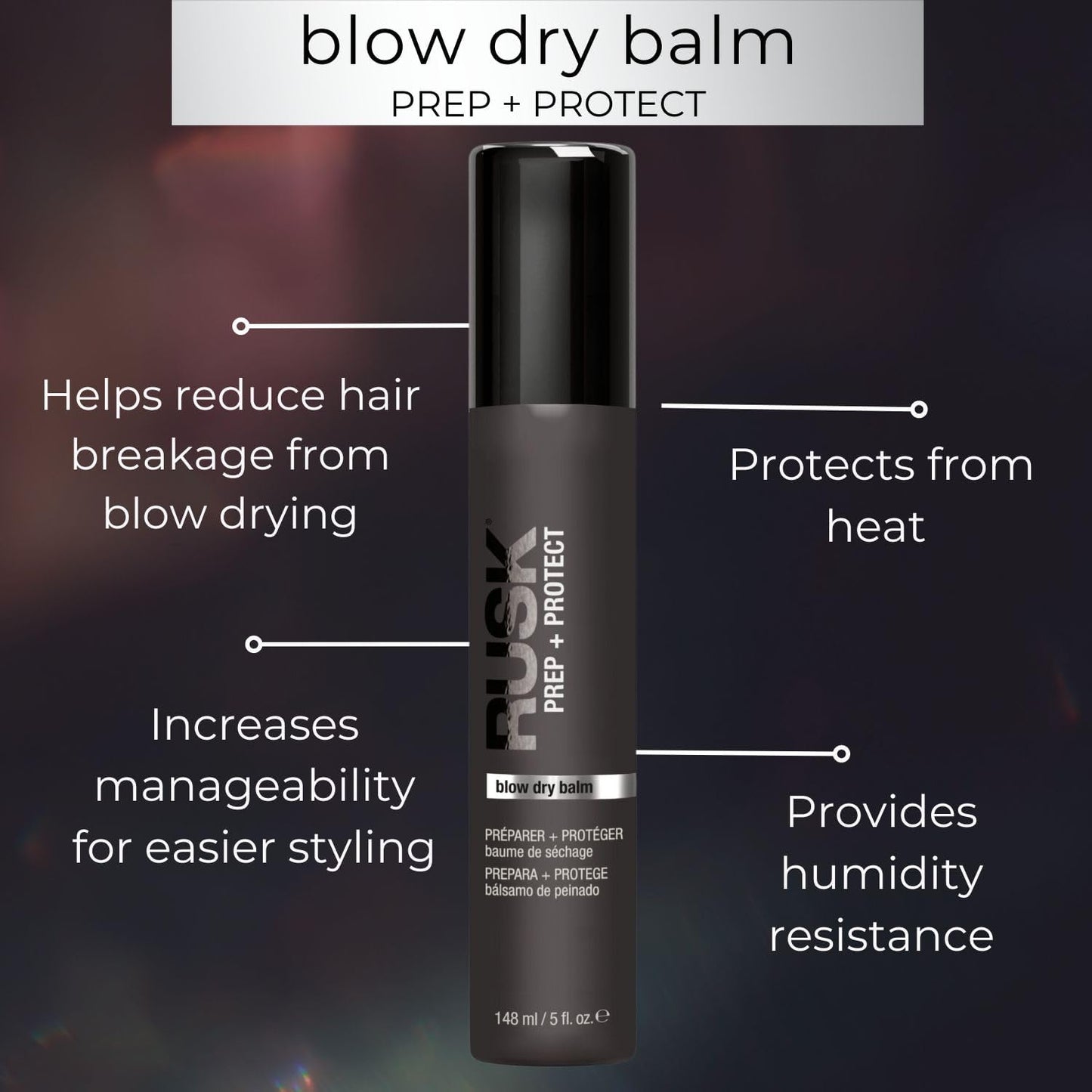 RUSK Blow Dry Balm - Heat Protection for Smooth, Silken Hair | 5 oz
