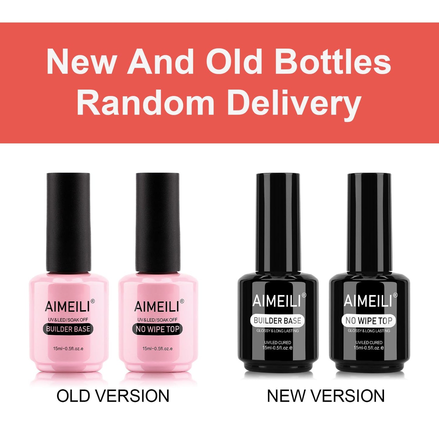 AIMEILI Soak Off Hema-Free Gel Nail Polish Cruelty Free Vegan Builder Base and No Wipe Top Set - 2 x 15ml