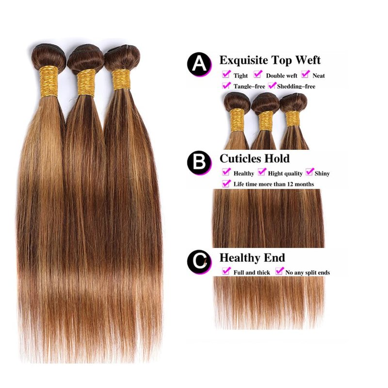 Blonde Ombre Human Hair Bundles - Straight Brazilian Hair Extensions | 8-12 Inch Double Weft