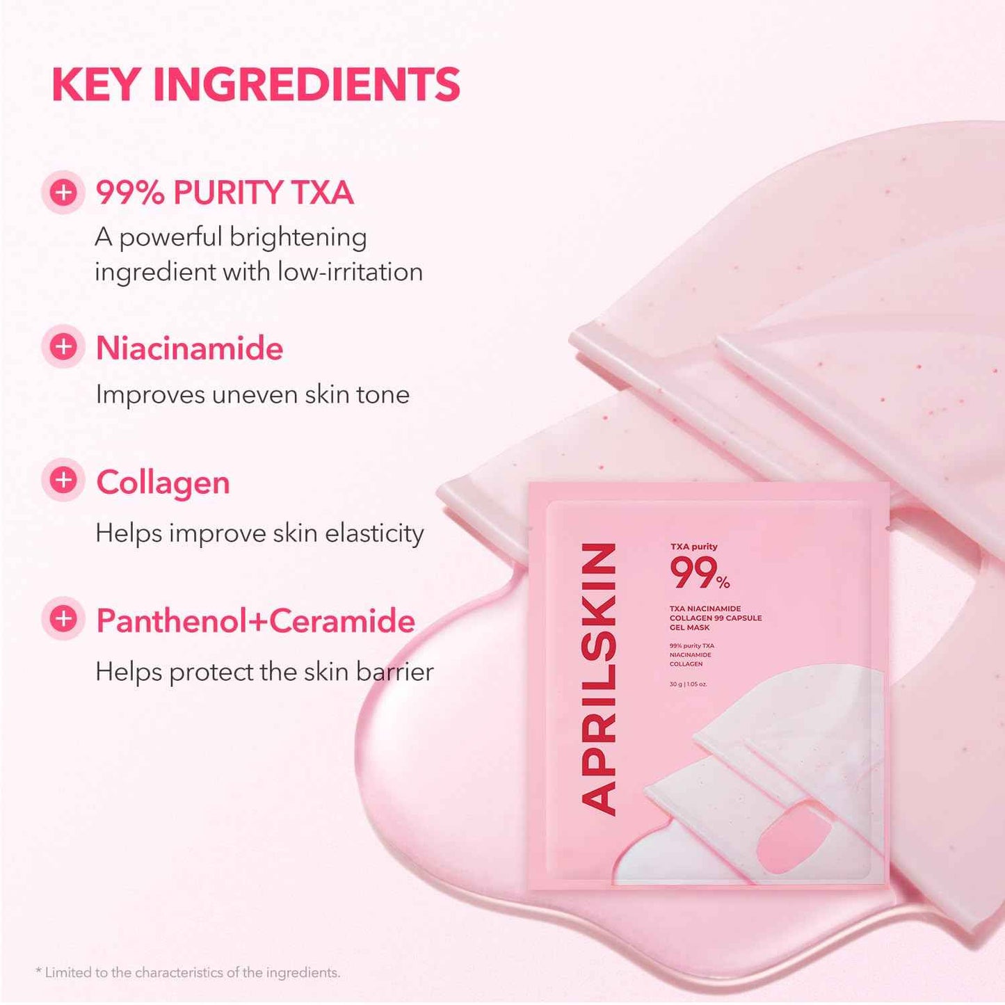 APRILSKIN TXA Pink Capsule Gel Mask | Overnight Face Mask for Glass Glow Skin I 99% High-Purity Tranexamic Acid 3 for uneven skin tone I Elasticity, Hydrating and Firming I Korean Skincare I 30g x 4ea