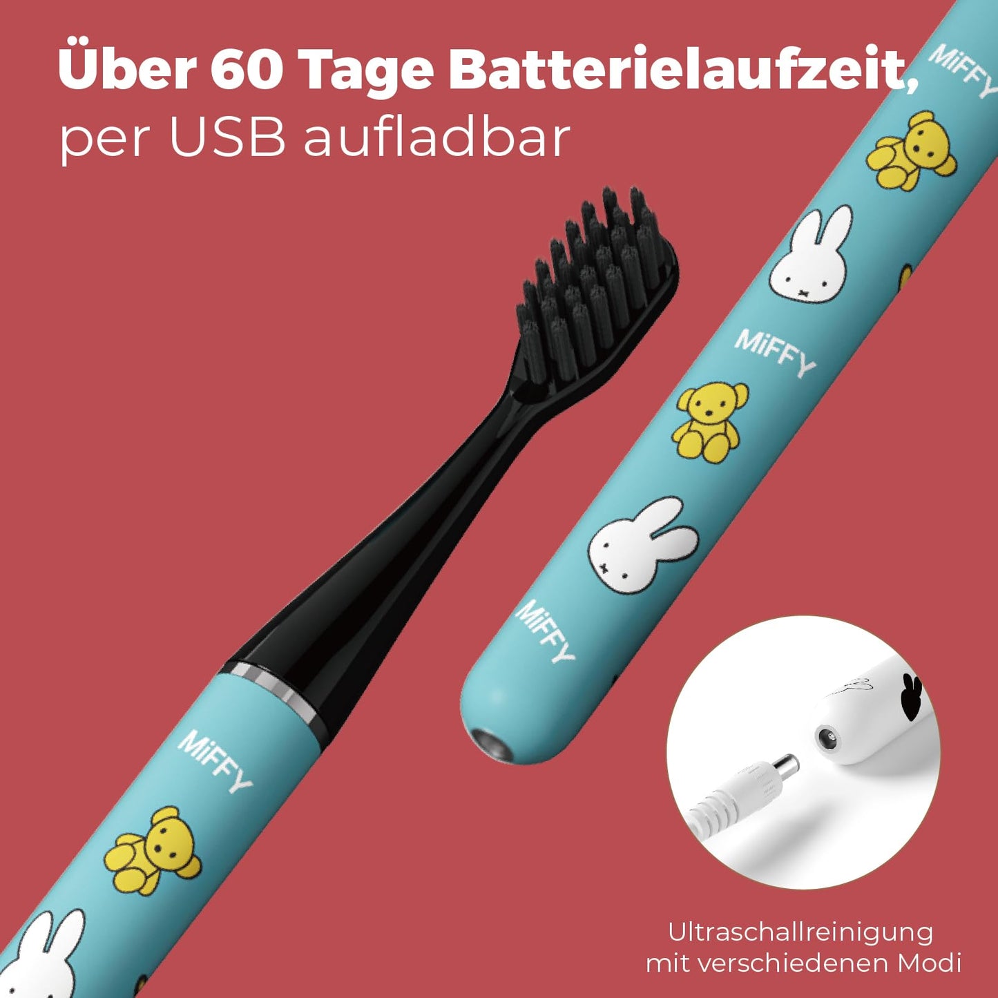 Miffy i4 Upgrade Slim Sonic Electric Toothbrush Thin Rechargeable Ultrasonic Smart Tooth Brush Free Petite Travel Case & Ceramic Holder Dock for Travel & Home, IPX7 Waterproof (Black)