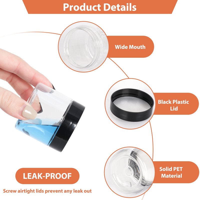 Betrome 50pcs 2 oz Clear Plastic Round Jars with Black Lids, 2oz 60ml Leak-Proof Wide-Mouth Cosmetic Storage Containers for Kitchen Use, Beauty Products, Cream, Scrubs, Bath Salt and More