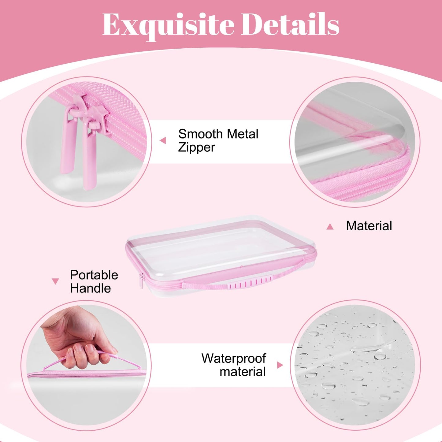 3PCS Extra Large Clear Hard Shell Zipper Case With Handle, 14.5 inch XL Hard Zipper Waterproof Pouch for Toiletries, Cosmetics,Toys, and Puzzles