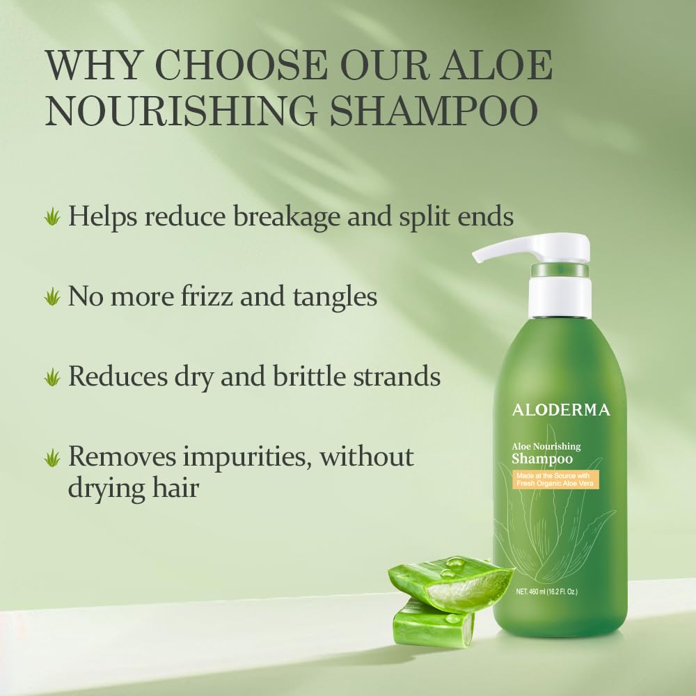 Aloderma Aloe Nourishing Shampoo, Organic Aloe Vera for Damaged Hair, 16 oz