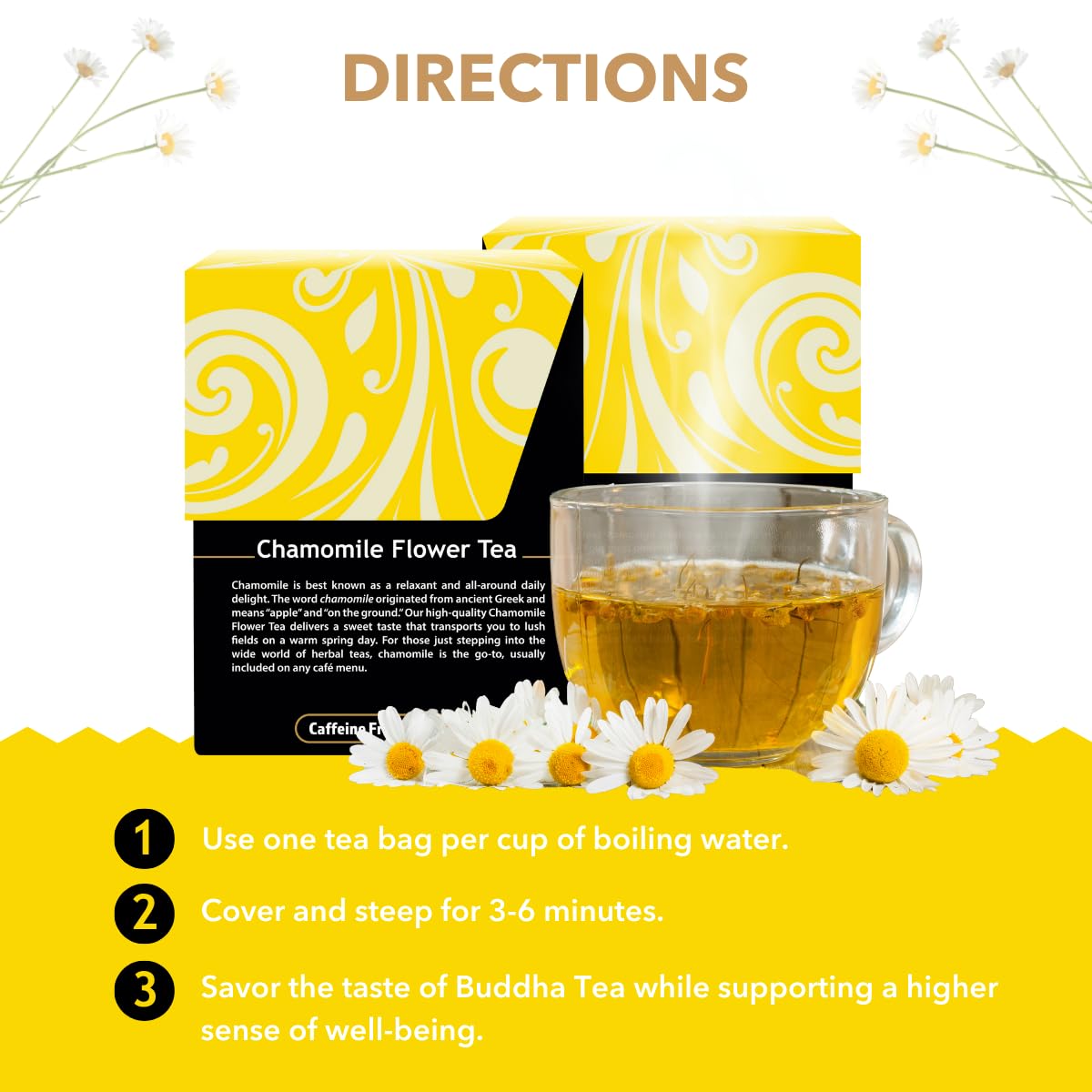 Buddha Teas - Organic Chamomile Flower Tea - Herbal Tea - For Health & Wellbeing - With Antioxidants & Minerals - Clean Ingredients - Caffeine Free - OU Kosher & Non-GMO - 18 Tea Bags (Pack of 1)