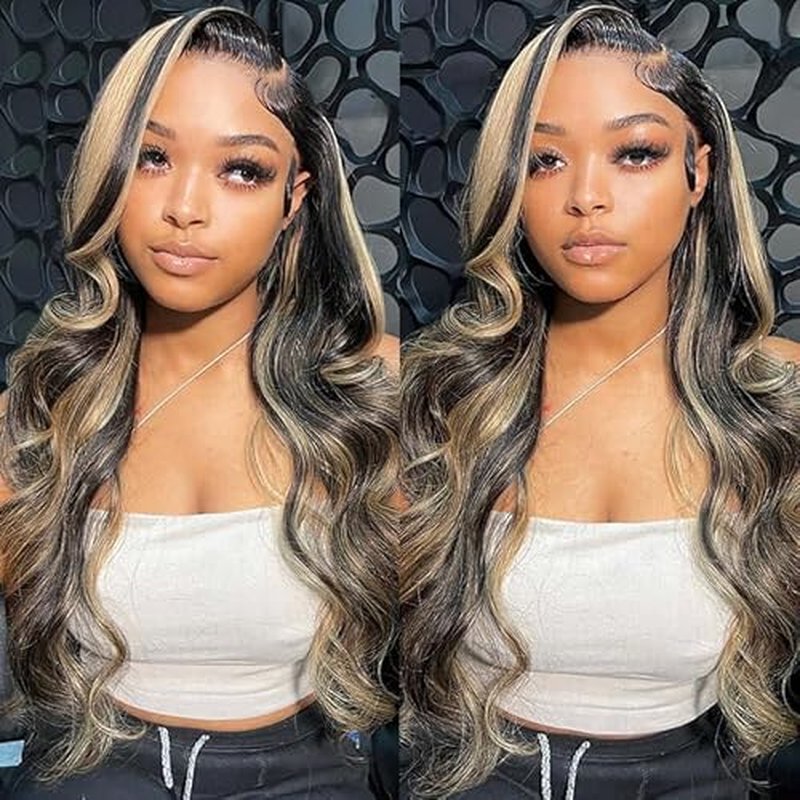 220% Density 1B/27 Balayage Highlight Lace Front Wig Human Hair Pre Plucked 13x4 HD Lace Ombre Body Wave Wig Glusless Wigs Human Hair for Women 18 Inch