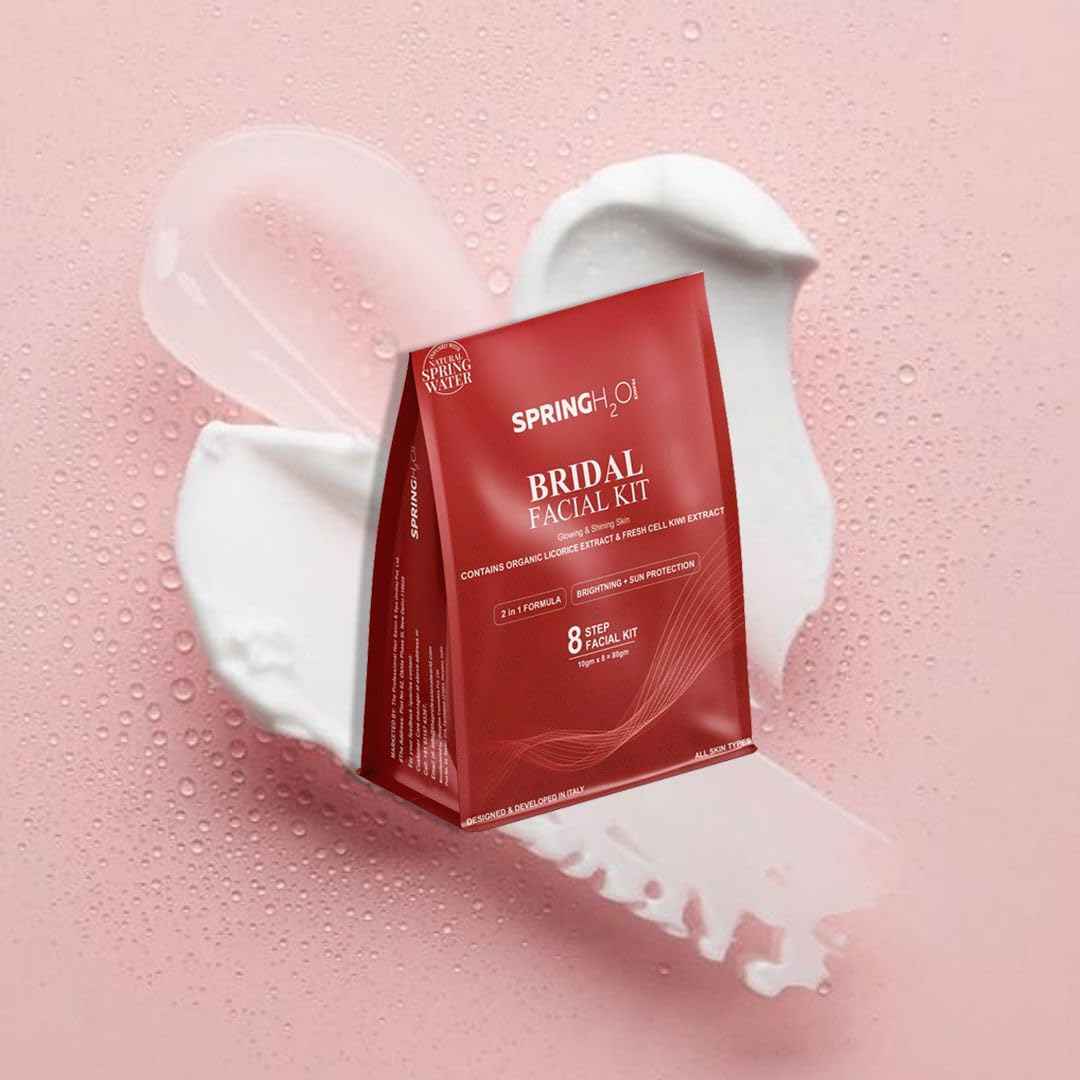 SPRING H2O Bridal Facial Kit 80 gm| 2 in 1 Formula Brightning+Sun Protection | Enriched with Organic Licorice Extract and Fresh Cell KIWI Extract| Simple 8 Step