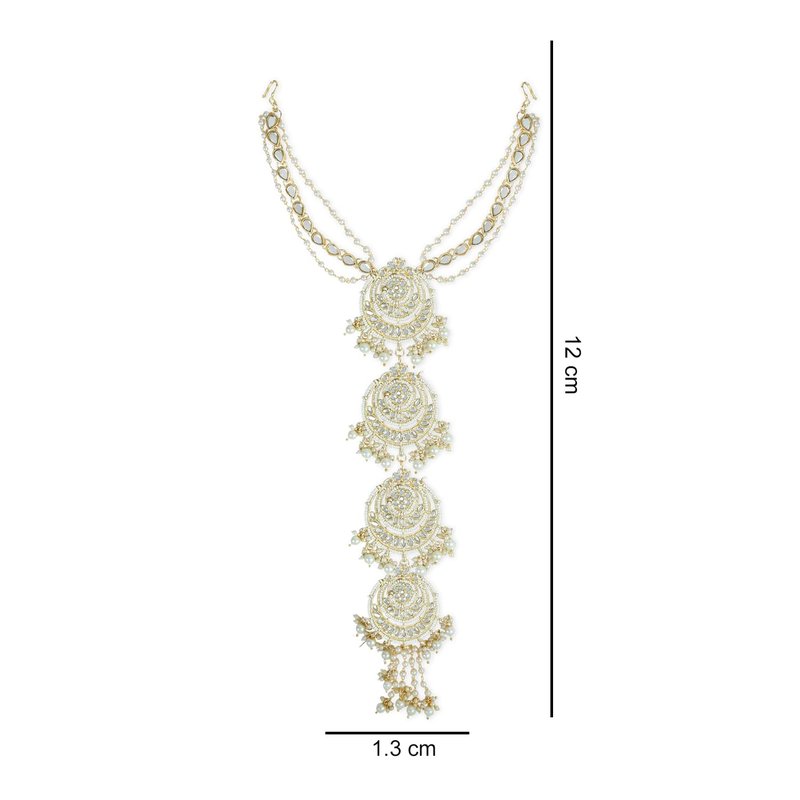 I Jewels Gold-Plated Metal Indian Wedding Bollywood Floral Kundan Pearl Studded Beaded Head Chain/Paranda (T2096W)