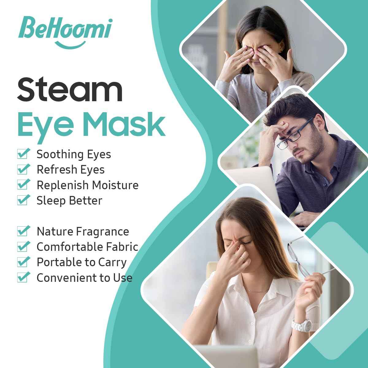 BeHoomi 30Packs Steam Eye Mask, Heated Eye Mask Warm Compress for Eyes, Self Heating Warm Eye Masks Disposable Steam Mask for Home Sleep, Spa, Travel Essentials & Relaxation Gifts (Unscented)