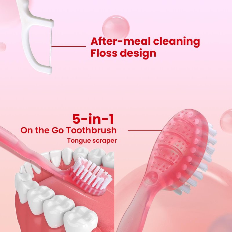40Pack Mini Disposable Toothbrushes 5-in-1 Portable Pre-Pasted Travel Toothbrush with Toothpaste Tongue Scraper Floss Pick Individually Wrapped Box Small Prepasted Travel Toothbrush for Kids Adults