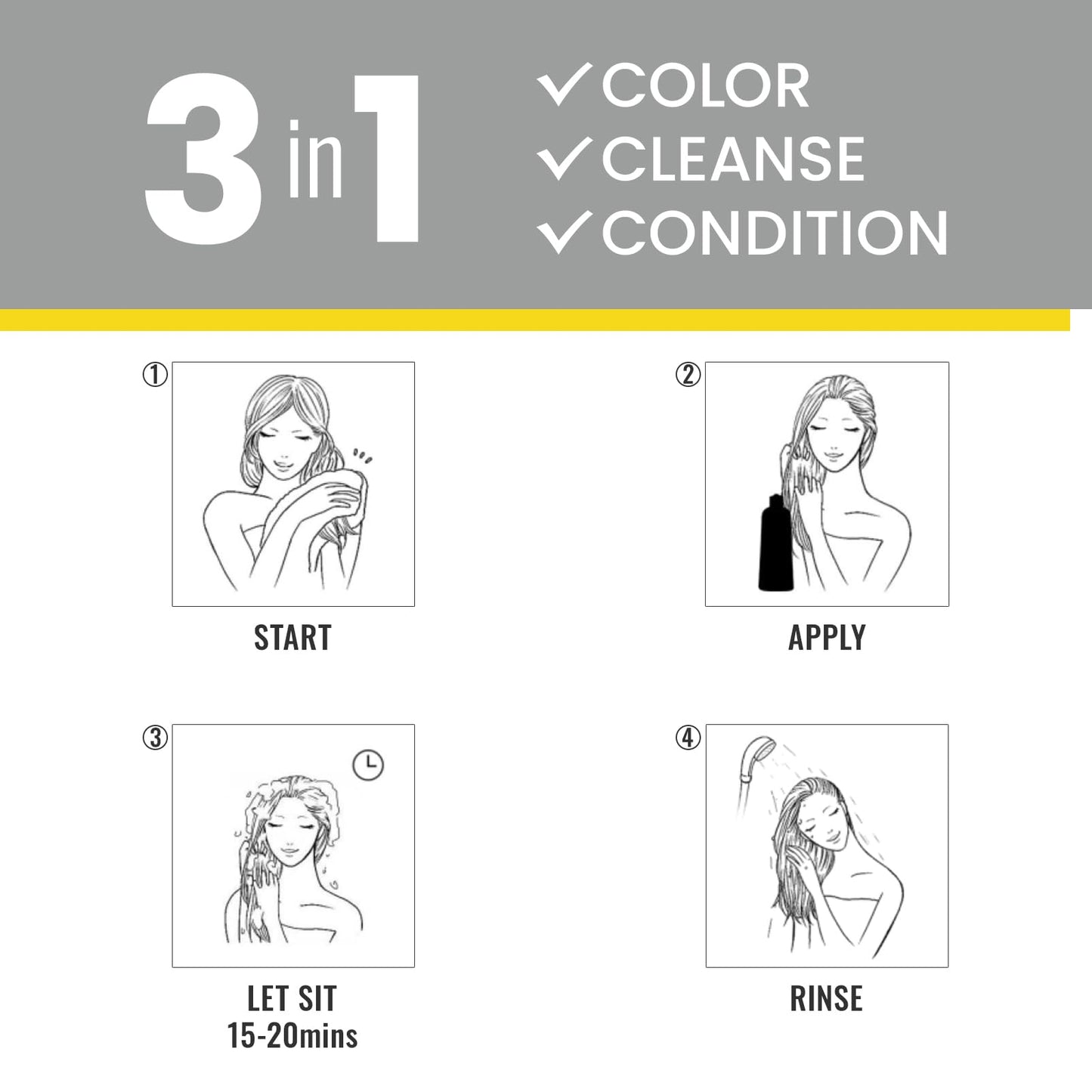 KINGMING Black Hair Dye Shampoo 3 in 1 for Gray Hair, Hair Color Shampoo for Women Men Grey Hair Coverage, Herbal Ingredients Champu Con Tinte Para Canas 500ml (Black).