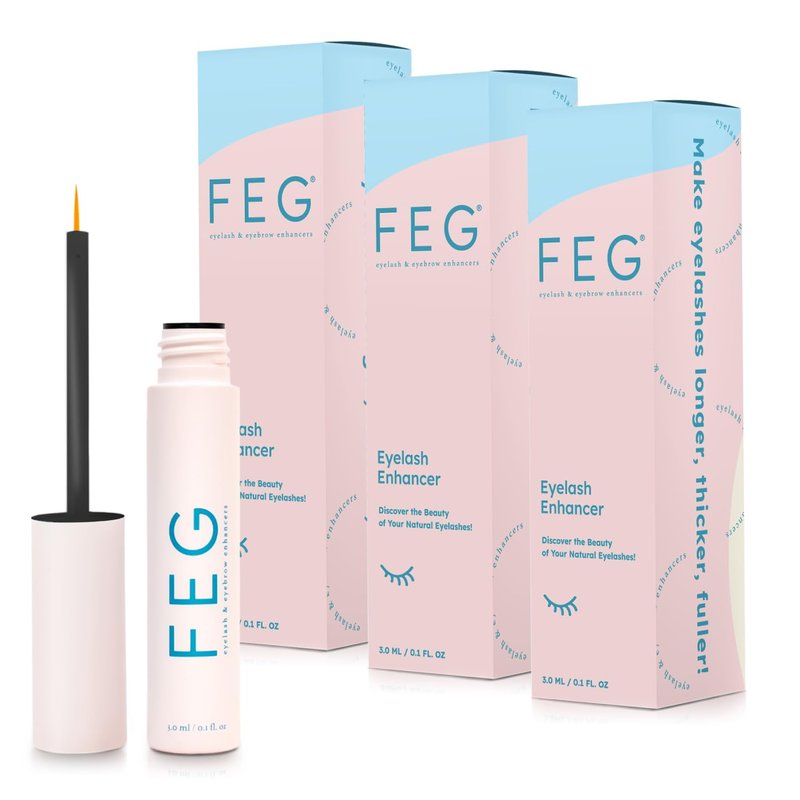 FEG Eyelash Enhancer - Rapid Growth Serum for Naturally Thick, Full Eyelashes | 3-Pack of 3ml Tubes