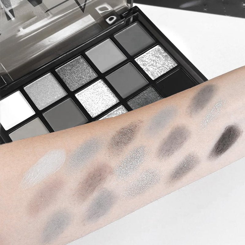 GUANTIAN Black Smoky Eye shadow Palette, 15 Colors Black Dark Grey Smokey Goth Eyeshadow Pallet, Matte High Pigmented Basic White Gray Eyeshadow For Woman
