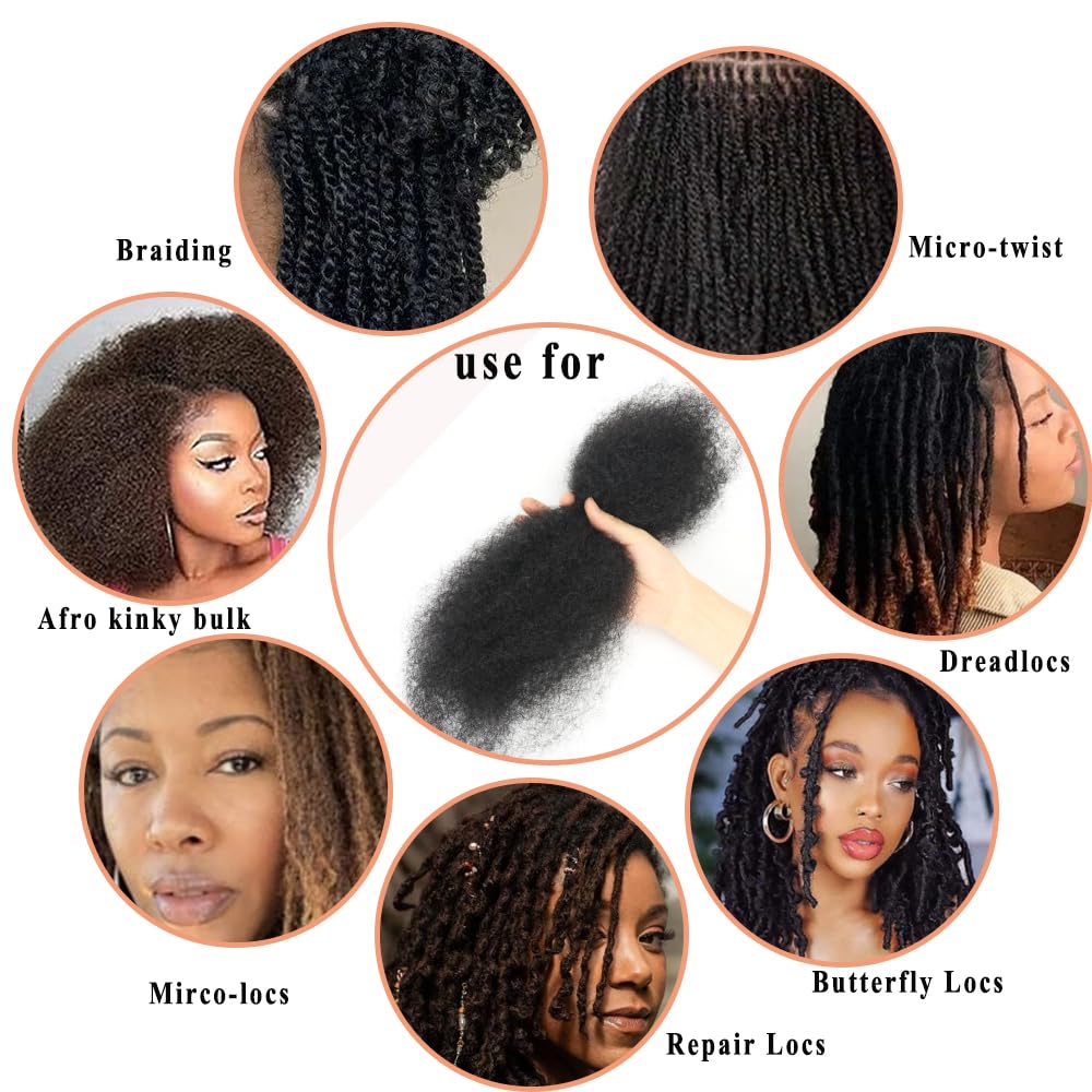 Afro Kinkys Bulk Human Hair,Red,50g,braiding Human hair for Twist, Repaid Locs, Dreadlocks,Afro Kinky Bulk Human hair Extension for black women(12",1pack,red)