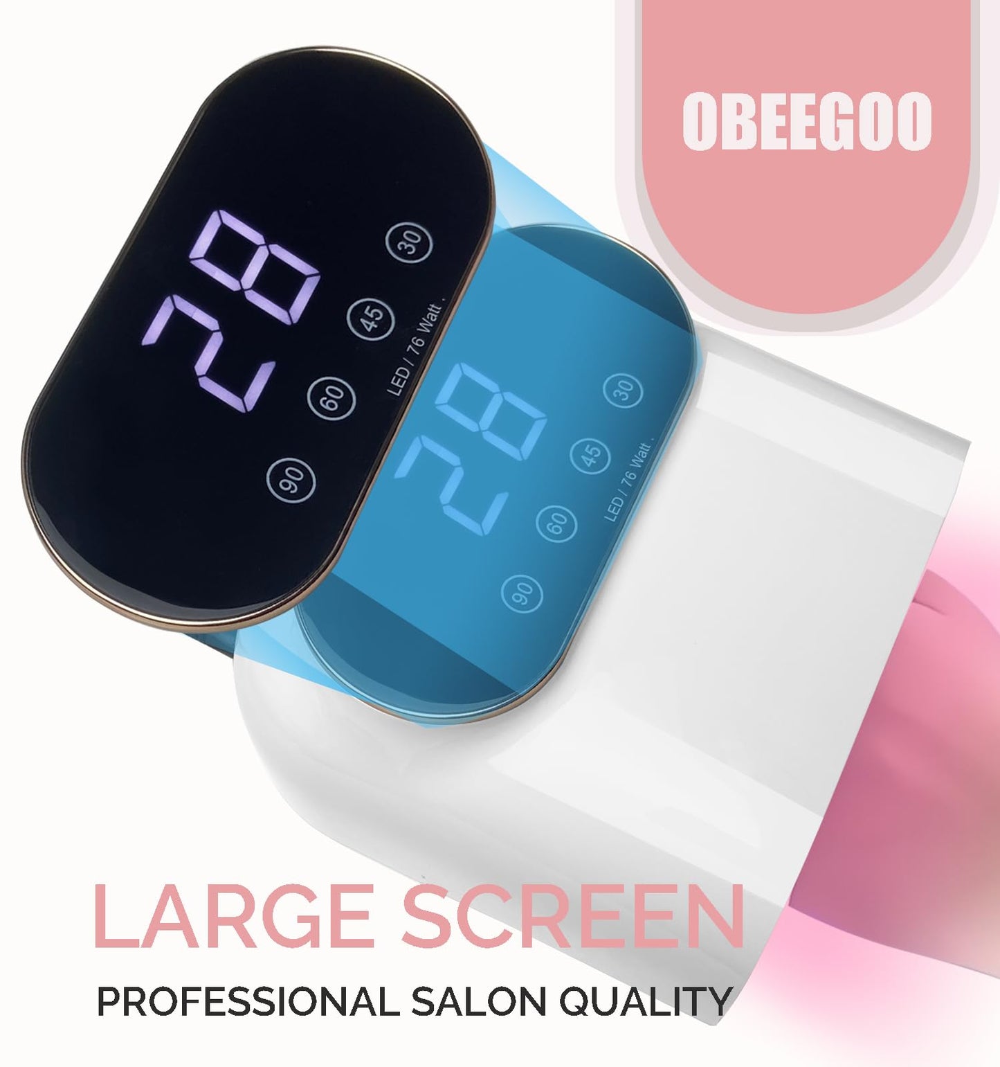 OBEEGOO 76W UV LED Nail Lamp Light Dryer for Nails Gel Polish,LED Nail Dryer with 38 LED Beads,4 Timer,Smart Sensor,LCD Display Fast Curing Gel Nail Polish Nail Art Tools Manicure Accessories