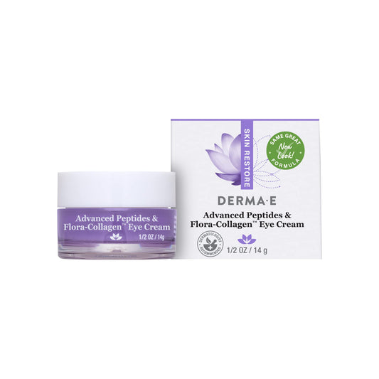 Derma E Advanced Peptides and Vegan Flora-Collagen Eye Cream – Double Action Collagen Eye Cream with Peptide Complex – Firming & Hydrating Under Eye Treatment – All Natural Moisturizer Cream, 0.5oz