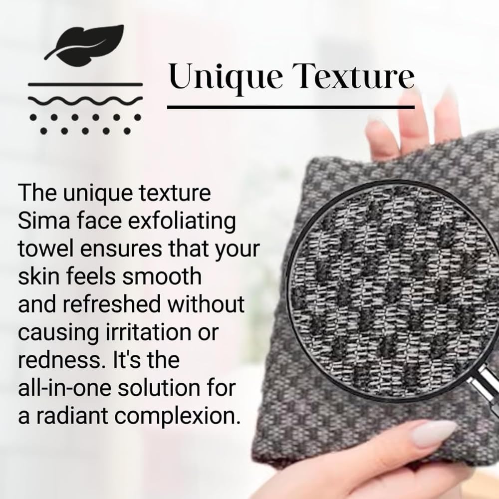 Sima Exfoliating Body Towel Bundle - White & Japanese Face Towel with Hexagon Fibers | Dual-Sided Scrubber