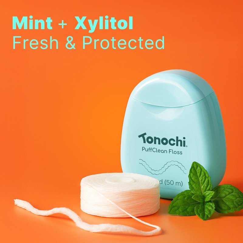 Tonochi PuffClean Extra Soft Dental Floss for Sensitive Gums, Expanding Floss, PFAS Free, Gentle Deep Clean, Mint + Xylitol, 3-Pack (164 yd Total)