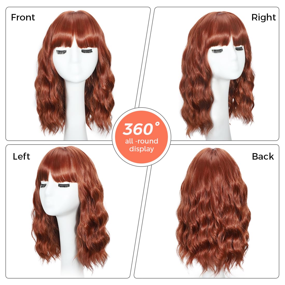 iAelev Wigs With bangs Brown Highlight 12 Inch Short Length Wigs for Women - Middle Part Synthetic Wavy Hair with Upgraded Strands, Natural Hair for Daily Party & Halloween Use793-X33H30