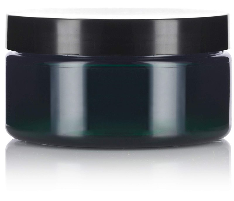 JUVITUS (12 Pack) 8 oz Green PET Plastic Low Profile Jar with Black Smooth Lid
