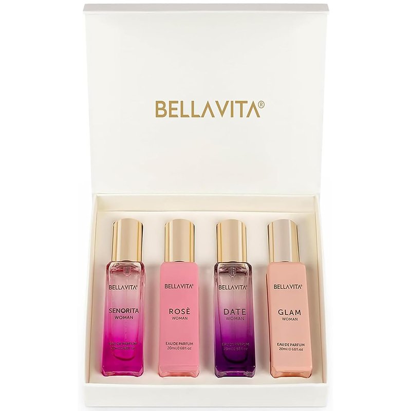 Luxury Women's Perfume Gift Set - Bellavita Rose, Senorita, Date & Glam | 80ml | Long-Lasting Floral Fragrance