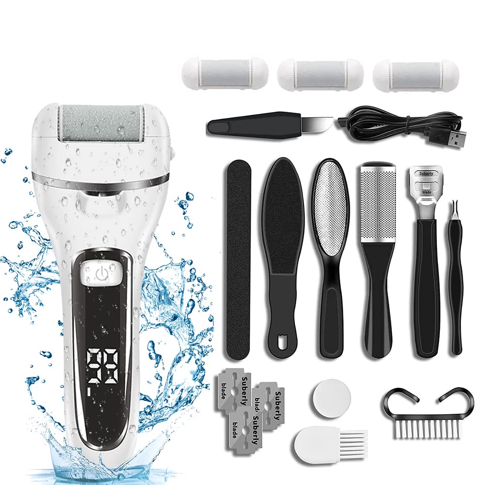 Electric Callus Remover and Foot polisher-Rechargeable-waterproof-10pieces Pedicure Set. (Black)