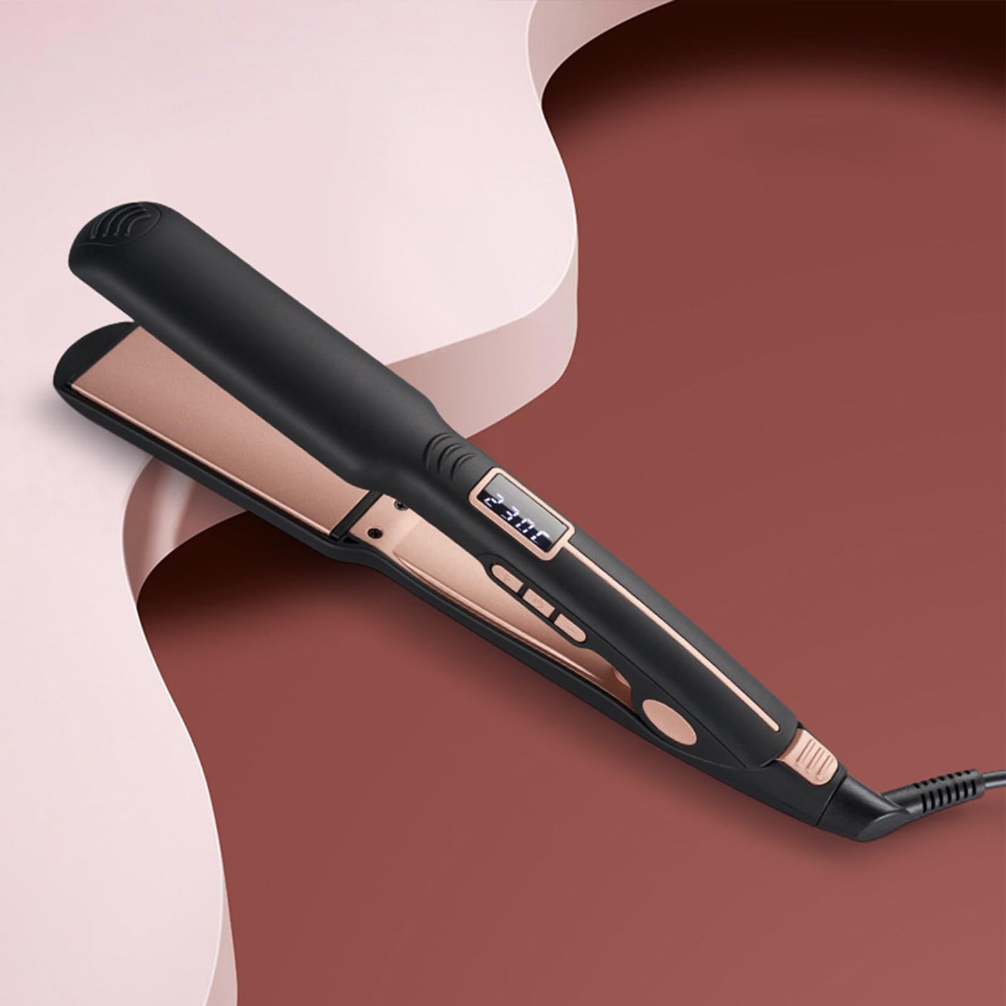 Layhou Adjustable Temperature Ceramic Hair Straightener Wide Board Iron, 360 Degrees Rotation, LED Display, 100 - 230, for All Hair Types and Lengths, Black