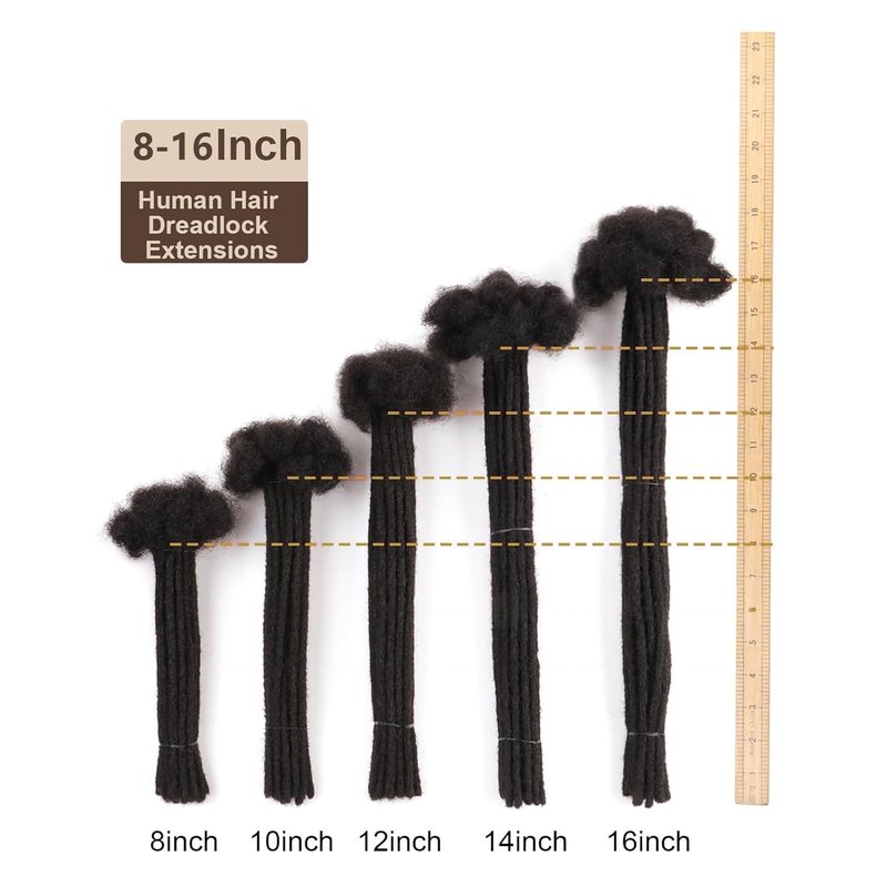 30 Strands Dread Extensions Human Hair, 0.6 cm Hand Made Locs Extensions Human Hair Natural Black Color for Women Men Kids Full Handmade Permanent Locs Can Be Dyed and Bleached 16 inches