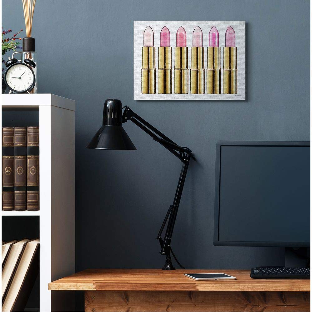 Stupell Industries Pink Gold Lipstick Glam Fashion Watercolor, Designed by Amanda Greenwood Wall Art, 16 x 1.5 x 20, Canvas