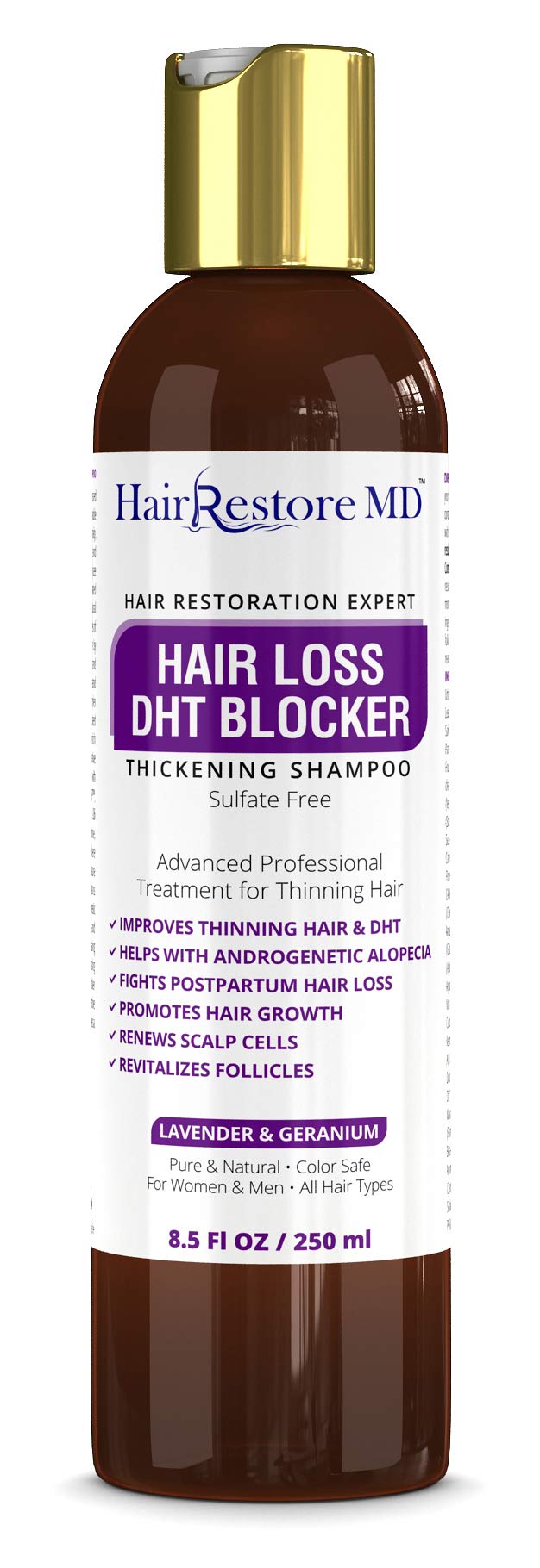 Hair LOSS DHT BLOCKER SHAMPOO "Lavender & Geranium", Biotin Hair Growth Thickening Caffeine Shampoo, Hair Loss Thinning and Fine Hair, Regrowth Thickening Products for Men & Women, Sulfate Free