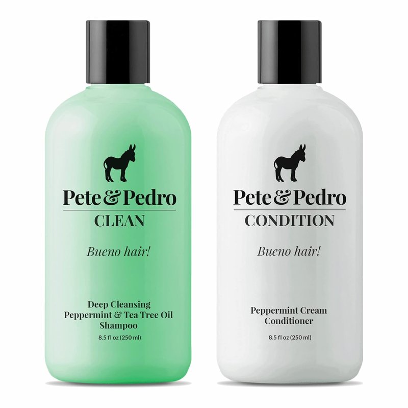 Pete & Pedro Tea Tree Oil Shampoo & Peppermint Conditioner Set - Deep Cleansing & Dandruff Repair | 8.5 oz Each