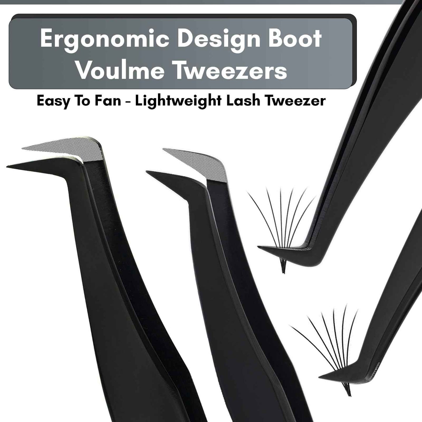 My Lash Tools Fiber Tip Lash Tweezers for Lash Extensions Precision Boot Volume Eyelash Extensions Tweezers Japanese Steel Curved Isolation Tweezer Set Fiber grip tweezers pinzas para (5pcs, Black)