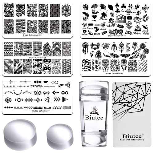 SEISSO 7 Colors Nail Stamping Polish Gel Nail Stamper Kit with 5 Pcs Nail Stamping Plates for Nails Art Stamp Beginners Kitiy