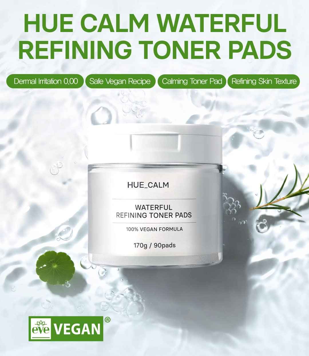 Waterful Refining Toner Pads for Sensitive Skin, Hydrating & Calming with Kombucha Essence, 100% Vegan, Cruelty-Free, Natural Ingredients Toner Pad for Pore Care & Anti-Aging, Korean Skincare -90 pads