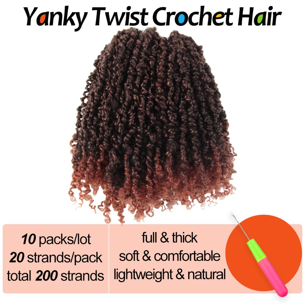 Cisinpo Yanky Twist Crochet Hair 10 Inch 10 Packs Pre-Twisted Ombre Ginger Red Micro Spring Twist Boho Senegalese for Black Women(T350, Total 200 Strands)