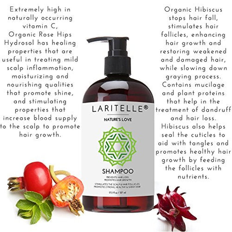Laritelle Organic Shampoo 17 oz + Conditioner 16 oz | Prevents Hair Loss, Promotes Hair Growth | Organic Quinoa + Keratin + Rosemary, Ginger & Grapefruit | NO GMO, SLS, Gluten, Parabens, Phthalates
