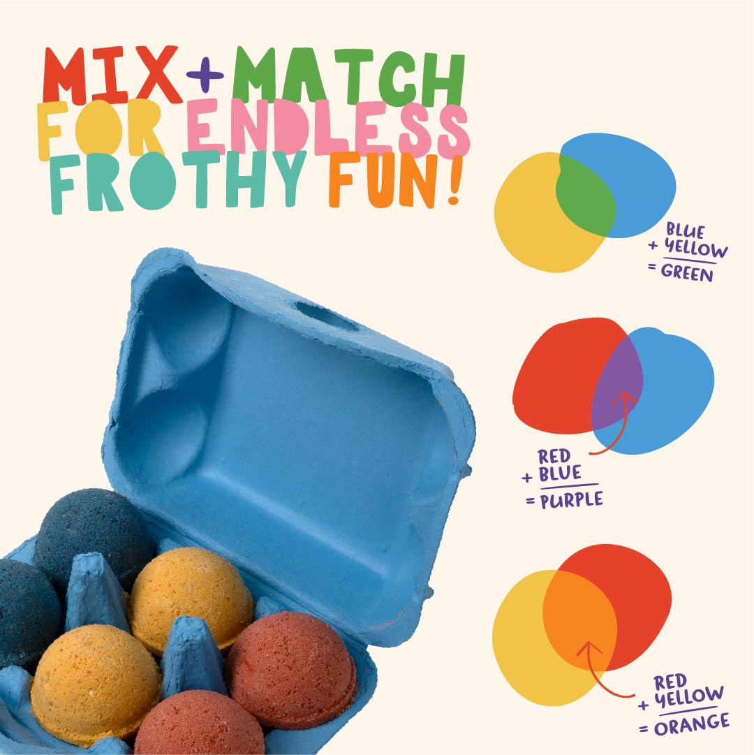Pacha Soap Co. Kids Color Mixing Bath Bombs, Plant-Based, Made with Fruit, Non-Toxic, Vitamin-Rich Bath Bombs for Kids, Mix & Match Bath Color Tablets, Handcrafted and Made in USA, 2x6 Pks (12 Total)