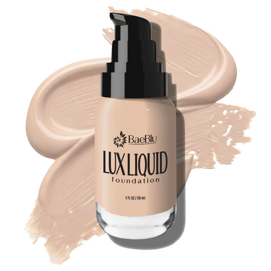 BaeBlu LUX Organic Liquid Foundation Makeup – 100% Natural Medium Coverage with Natural Finish – Vegan & Gluten-Free for All Skin Types, 1 fl oz, Hazelnut