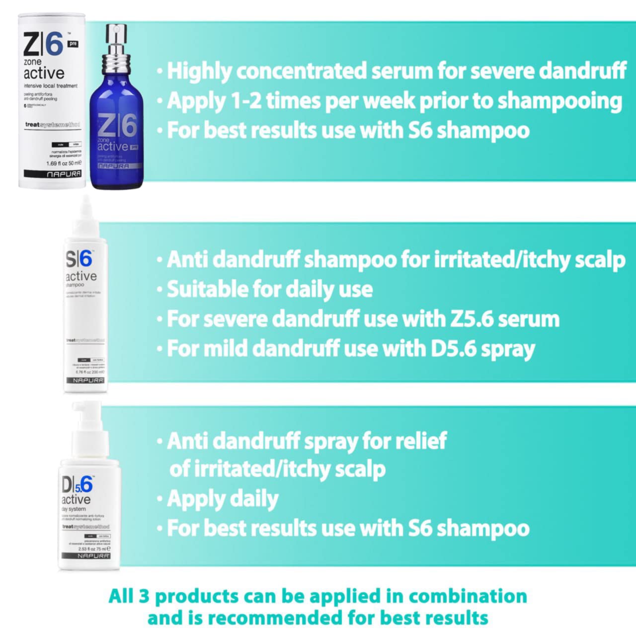 NAPURA S6 Active Professional Anti Dandruff Shampoo with Tea Tree Oil, 1% Zinc and 1% Salicylic Acid - Natural Itchy Scalp Treatment (13.53 fl oz) for Men and Women