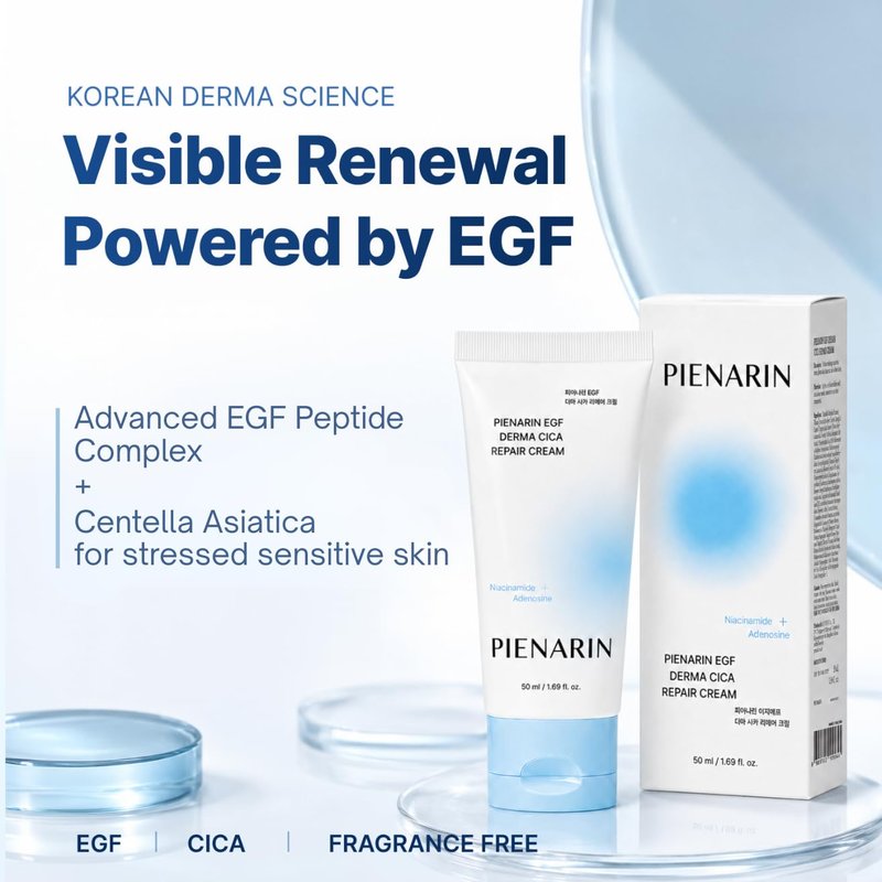 PIENARIN Korean EGF Derma Cica Repair Cream – Anti-Aging Facial Moisturizer for Damaged Barrier, Sensitive & Redness-Prone Skin | Daily Hydrating Face Lotion for Dry, Irritated Skin (1.69 fl. oz.)
