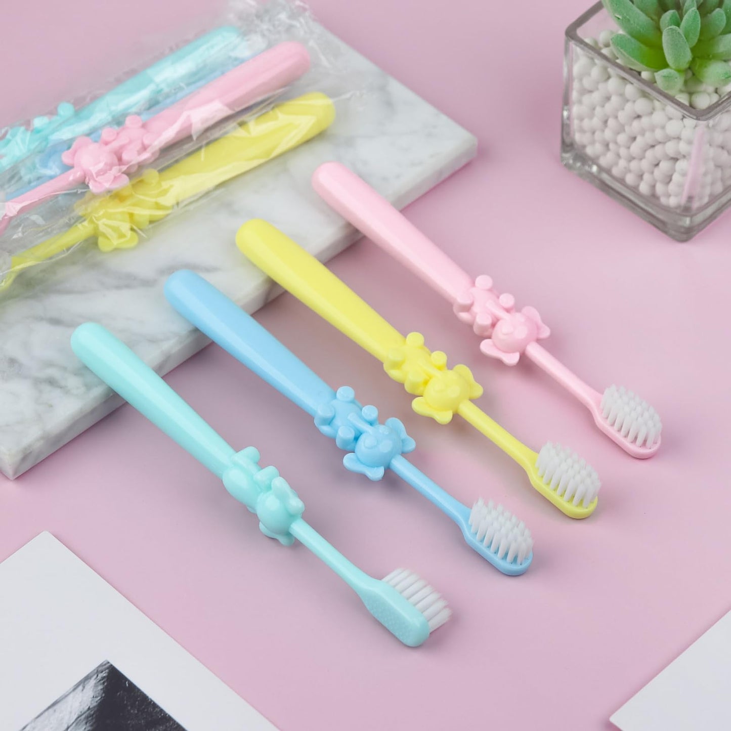 SLequipo 100 pcs Bulk Disposable Kid Toothbrushes Individually Wrapped, Toothbrushes Kids Toothbrush for Age 2+ Toddler Children Toothbrush Set Soft Bristles Boys Girls