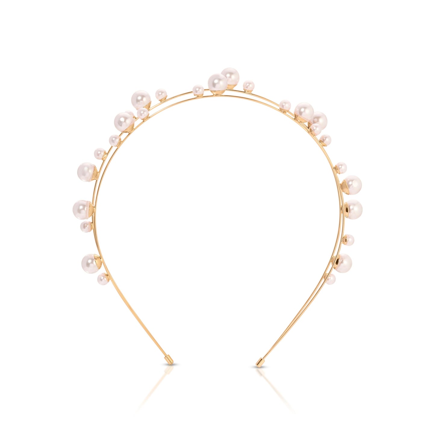 Ettika Gold Headband. Hair Accessories, Gold Headbands for Women. Gold Tone Plated Headband. Topped in Pearls Headband