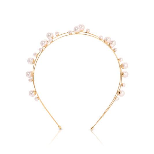 Ettika Gold Headband. Hair Accessories, Gold Headbands for Women. Gold Tone Plated Headband. Topped in Pearls Headband