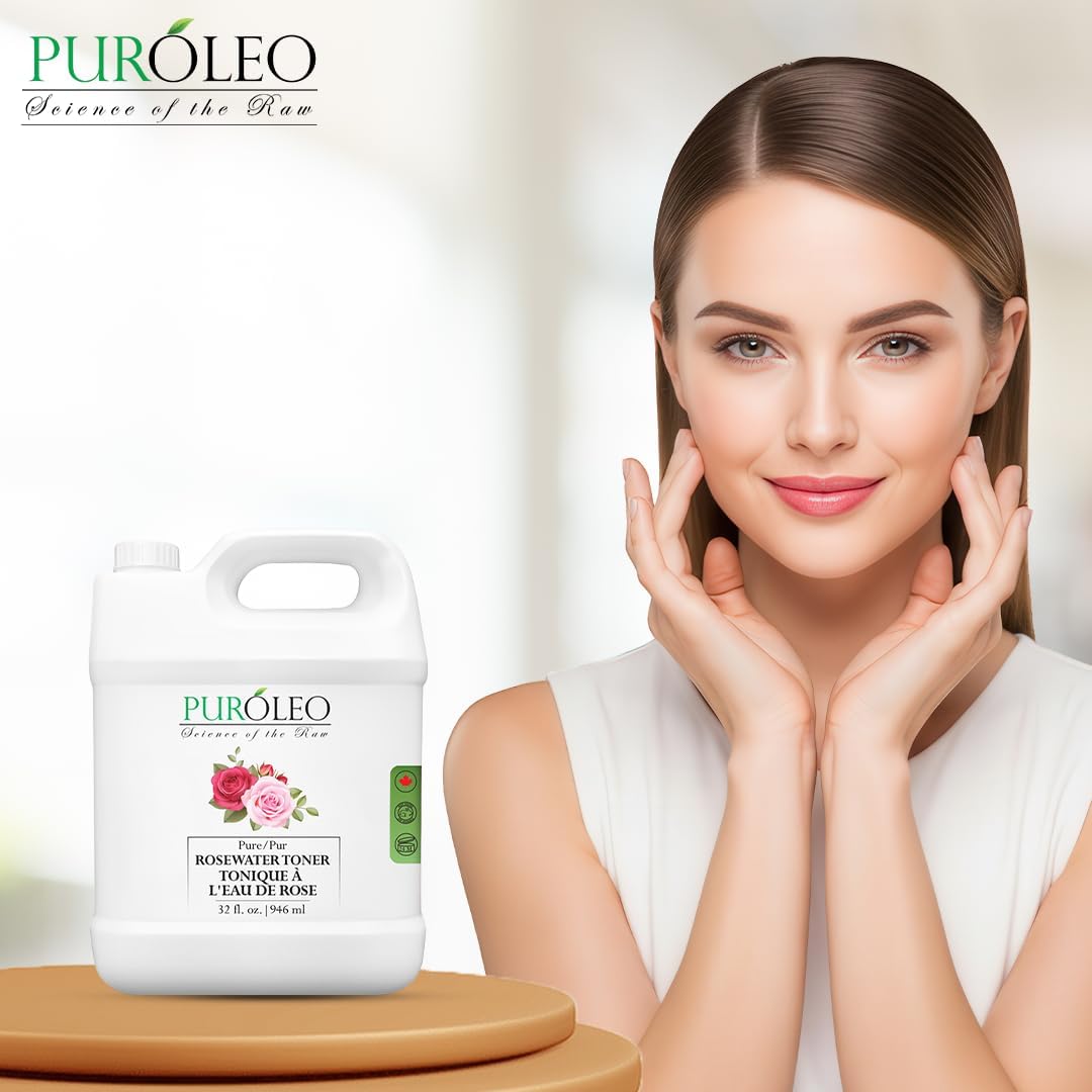 PUROLEO Rose Water 32 Fl Oz | Pure & Natural Skin Care Toner - Hydrating Makeup Setting Spray & Facial Mist