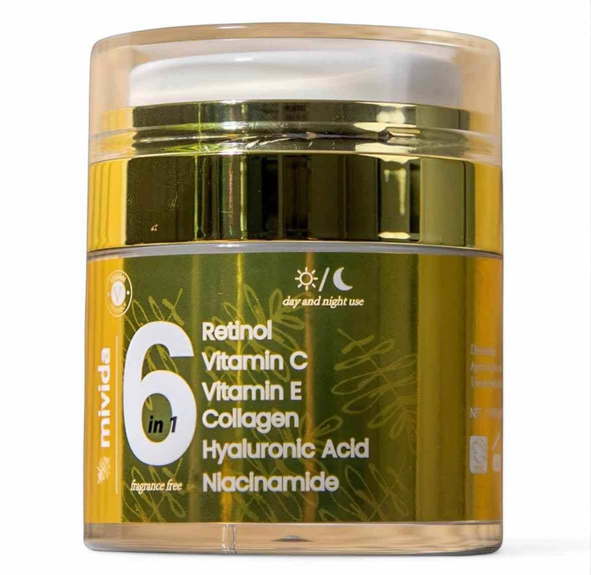 mivida Advanced Retinol Cream for Face & Neck | 6-in-1 Anti-Aging Moisturizer with Collagen, Hyaluronic, Vit C & E | Firms, Reduces Wrinkles, Fine Lines & Dark Spots | Daily Face Cream 1.7floz