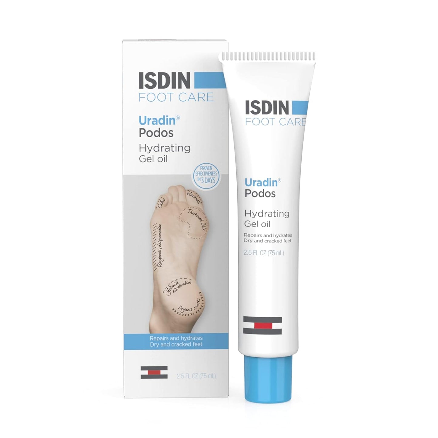 ISDIN Foot Care Cream - Uradin Podos Gel Oil for Dry Cracked Feet | 10% Urea, Fast Absorbing, 2.5 Fl Oz