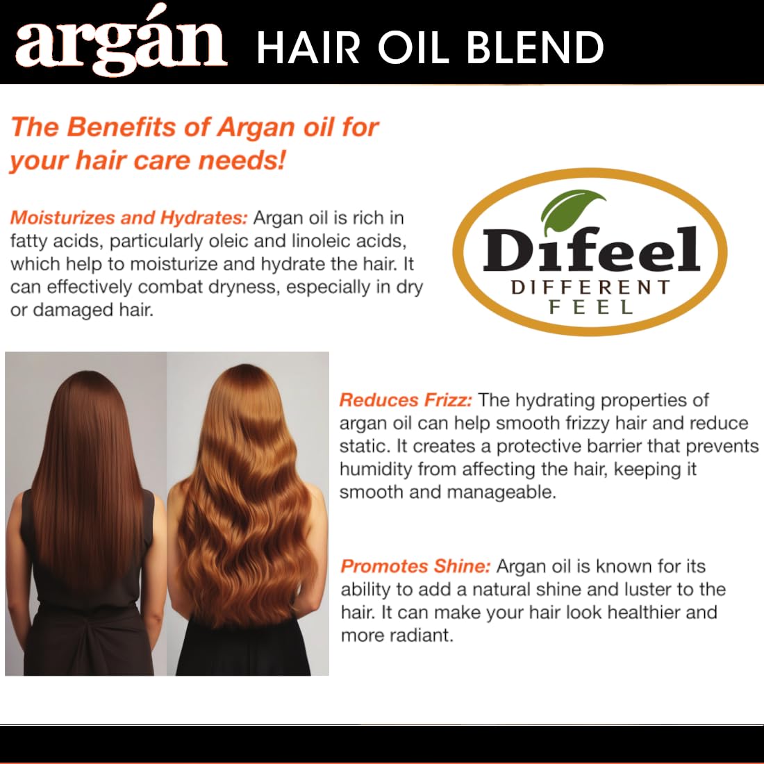 Difeel Argan Hair Oil Blend 7.1 Ounce - for Dry & Damaged Hair, Helps Improve Shine, Softness & Manageability, Lightweight Hair Treatment