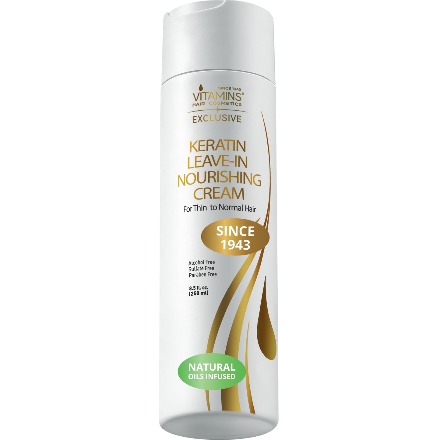 VITAMINS hair cosmetics Keratin Leave In Conditioner for Thin Hair - Lightweight Moisturizer & Hydrating Detangler Cream for Dry Damaged Hair - Frizz Control & Sulfate Free - 8.5 Fl Oz