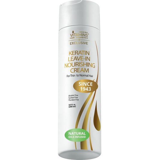 VITAMINS hair cosmetics Keratin Leave In Conditioner for Thin Hair - Lightweight Moisturizer & Hydrating Detangler Cream for Dry Damaged Hair - Frizz Control & Sulfate Free - 8.5 Fl Oz